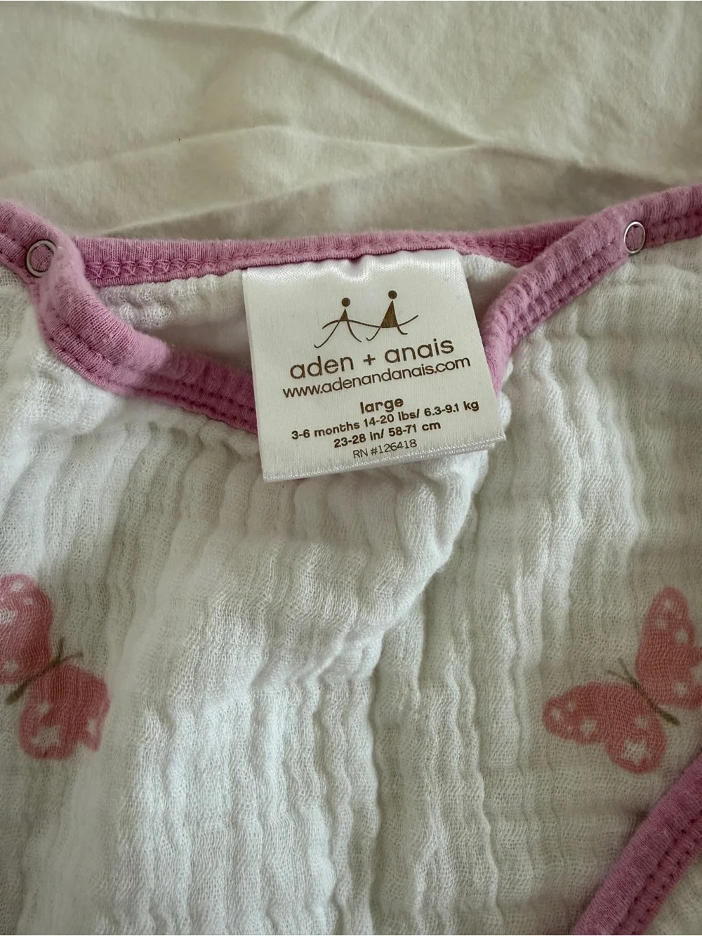 Aden + Anais Pink Butterfly easy Swaddle Sack large 100% cotton muslin